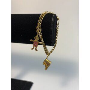 Charm Bracelet in Gold Tone with Baby Shoe October Birthstone Charms 7"